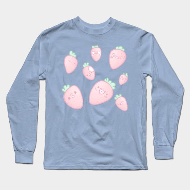 Funny Strawberries - Cute fruit Long Sleeve T-Shirt by MoonArtGlitch